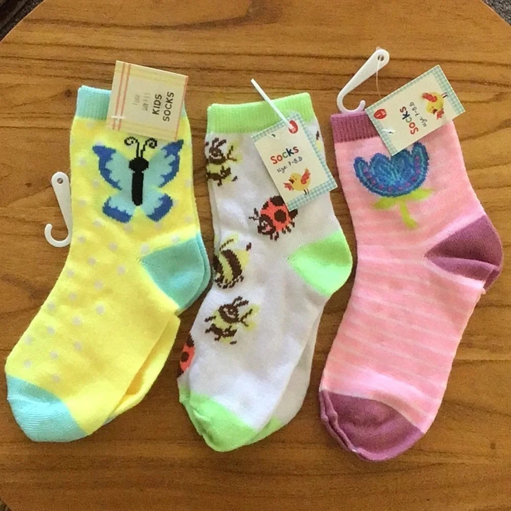 Trio of Playful Colorful Crew Socks with Whimsical Patterns - NWT